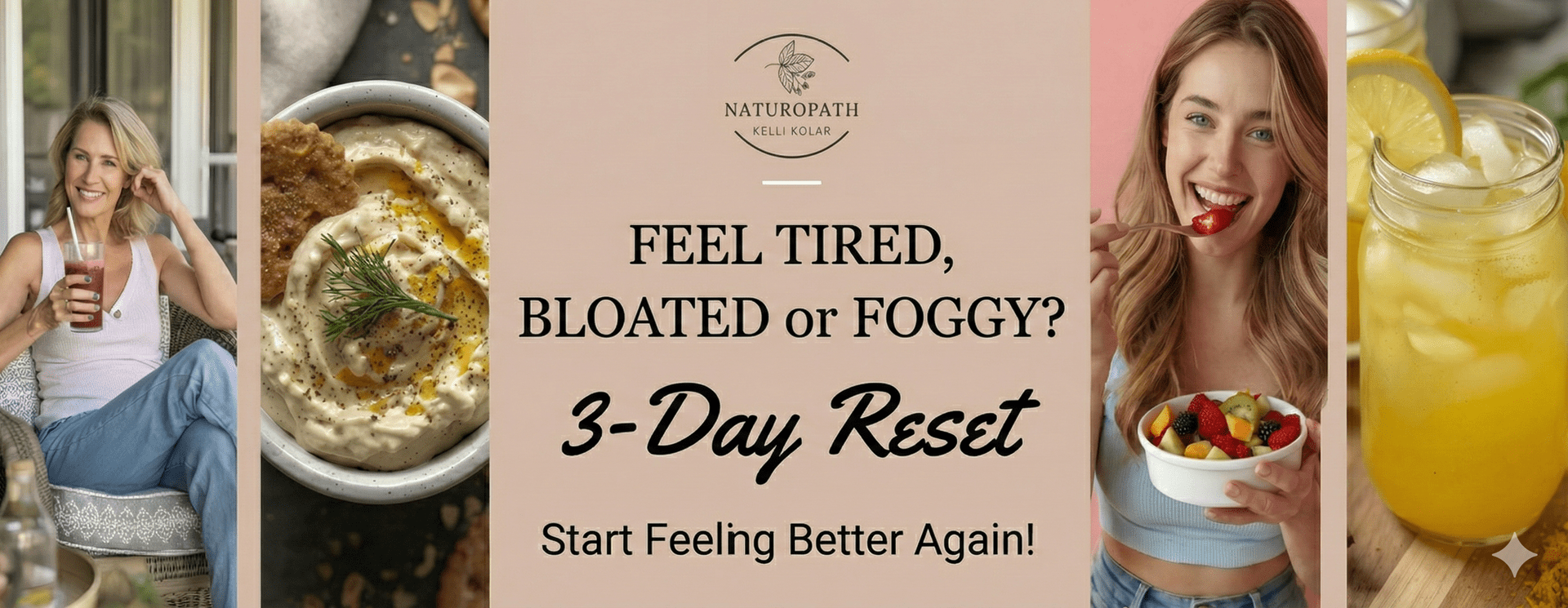 Thrive Again 3-Day Reset Bundle header featuring naturopathic anti-inflammatory meal plan and wellness tools.